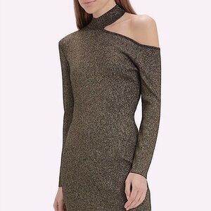 NEW ALC Gold Black Long Sleeve One Shoulder Dress Sz XS